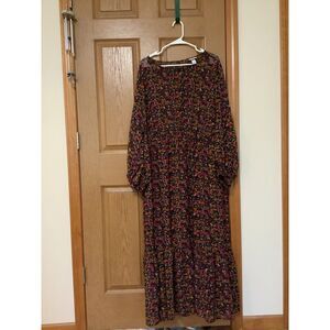 Ava & Viv 3X Floral Midi Sheer Dress Long Sleeve Fall Boho Plus Size